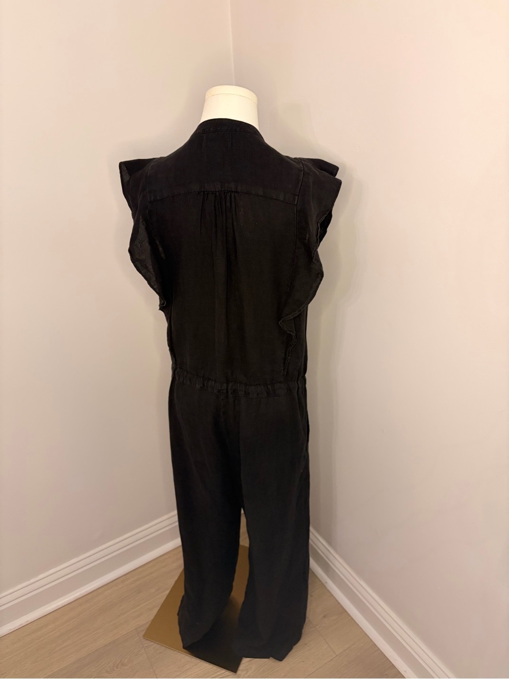 Velvet By Graham & Spencer Black Linen Ruffle Sleeve Jumpsuit Size Small - Picture 5 of 15